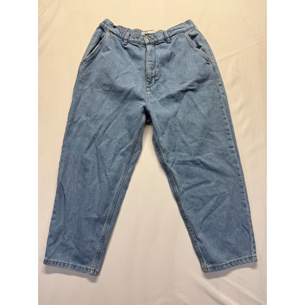 Zara‎ Mom Jeans Womens 10 Blue Medium Wash Denim Cotton High Rise Tapered Leg